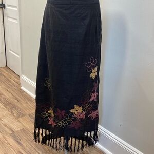 Muse Vintage silk fringe A-line skirt floral sequin embroidery Black size 22